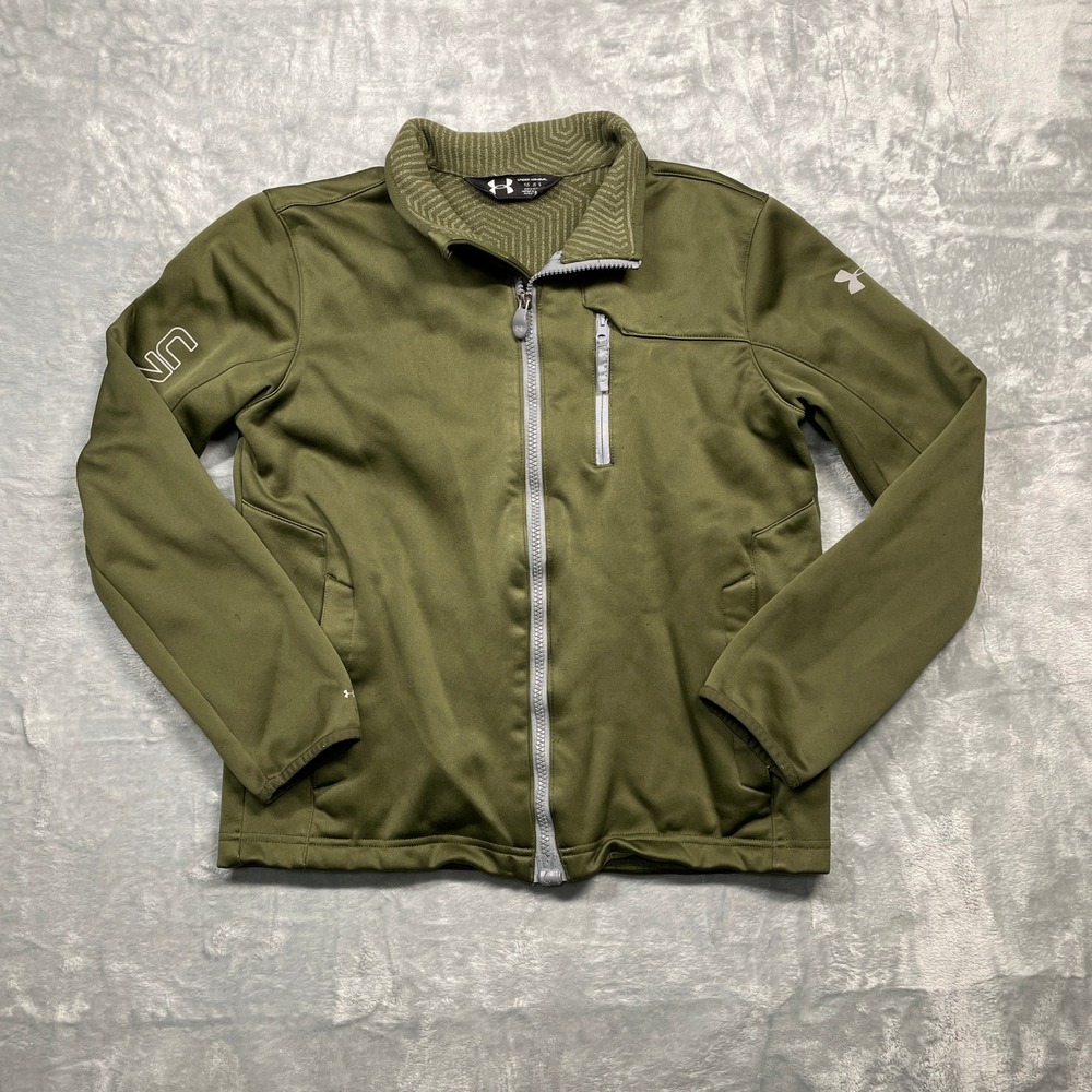 Under Armour ColdGear Infrared Kids Youth Jacket Green Full Zip Athletic Large‎